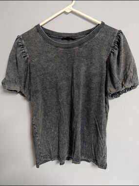 Jane and Delancey Washed Black Puff Sleeve Tee